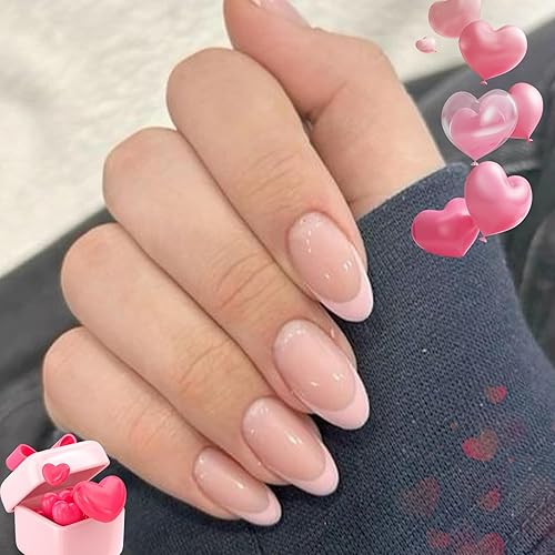 Modelones French Tip Press on Nails Short, Oval Valentines Fake