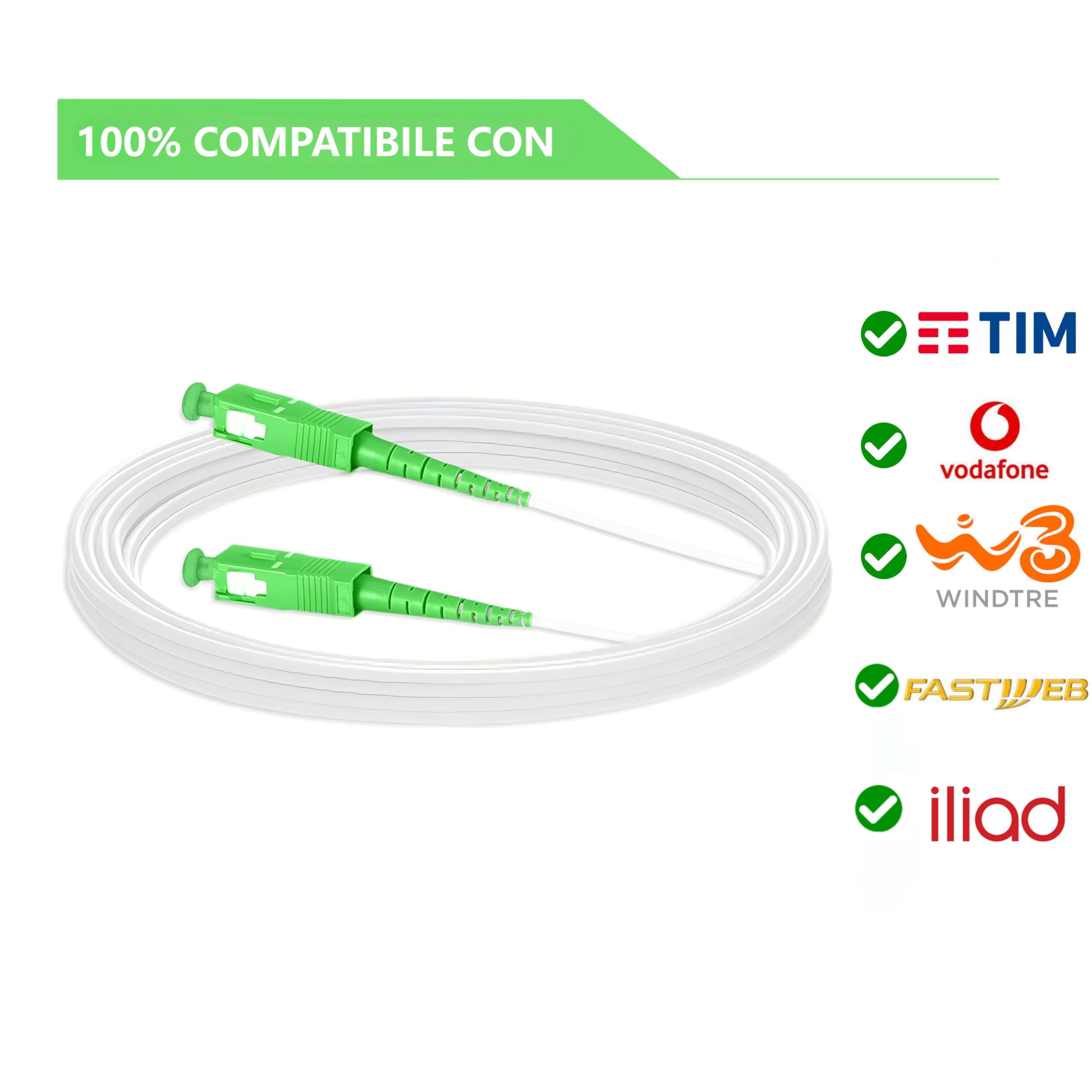 Cavo Fibra Ottica SC/APC per TIM, Vodafone, WindTre, Fastweb, Iliad, Con un Adattatore fibra ottica gratuito, Bretella fibra ottica Simplex Monomodale (1M)