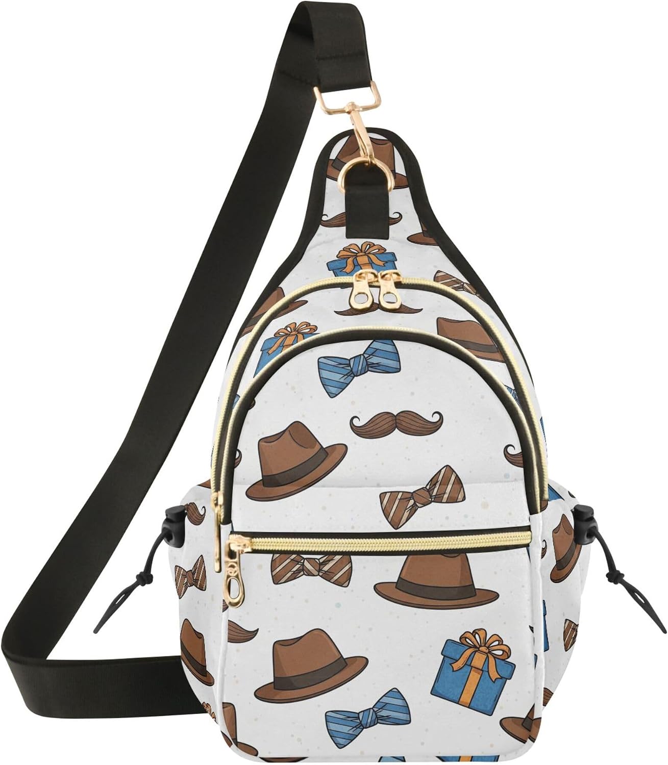 Exnundod Crossbody Sling Bag for Women Men Shoulder Bags Hat Bowtie Mustache Gift Adjustable Sling Chest Bag for Travel Hiking Daily Use