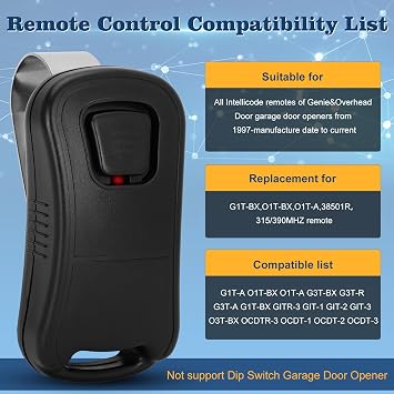 2 for Genie Garage Door Opener Remote, G1T-BX for Genie Overhead Door Garage Door Remote Replacement, G1T-A, O1T-BX, O1T-A, 315/390 MHZ