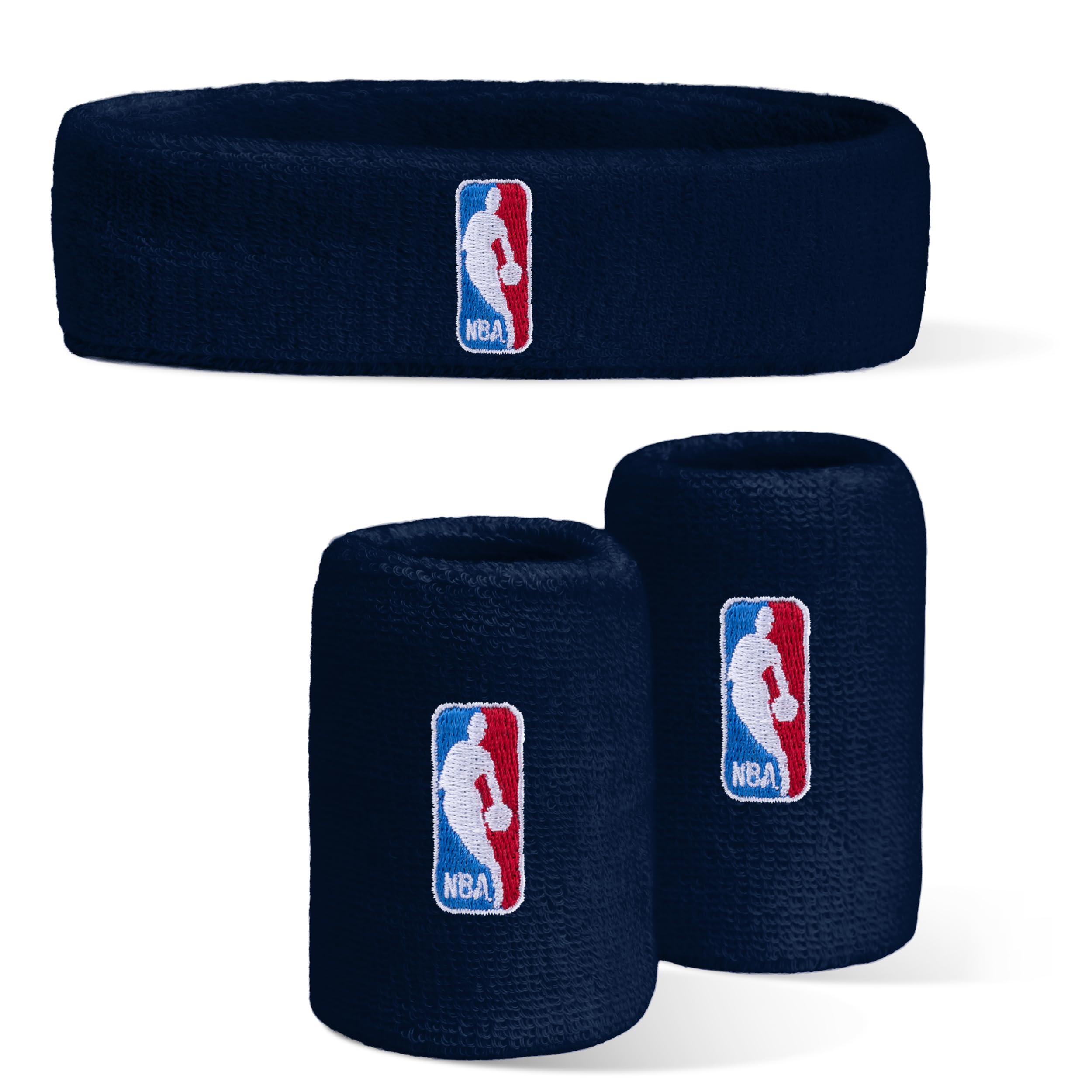 For Bare Feet NBA Classic LOGOMAN Headband & Wristband 3 Pack Navy OSFM