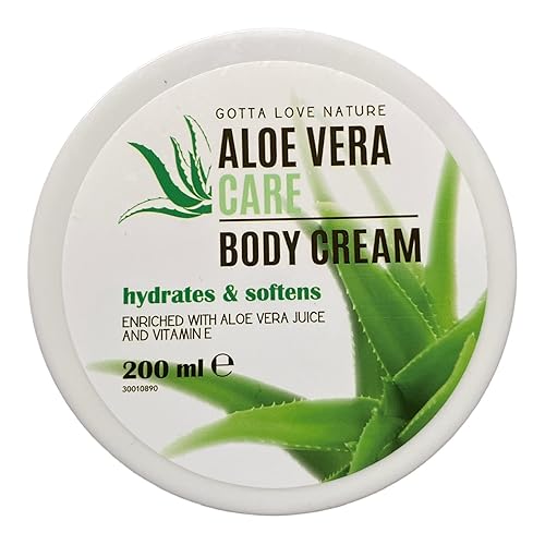 Crema Corporal Aloe Vera con Vitamina E Hidrata y Suaviza la Piel Vegana, 6.8 fl oz / 6,76 Oz