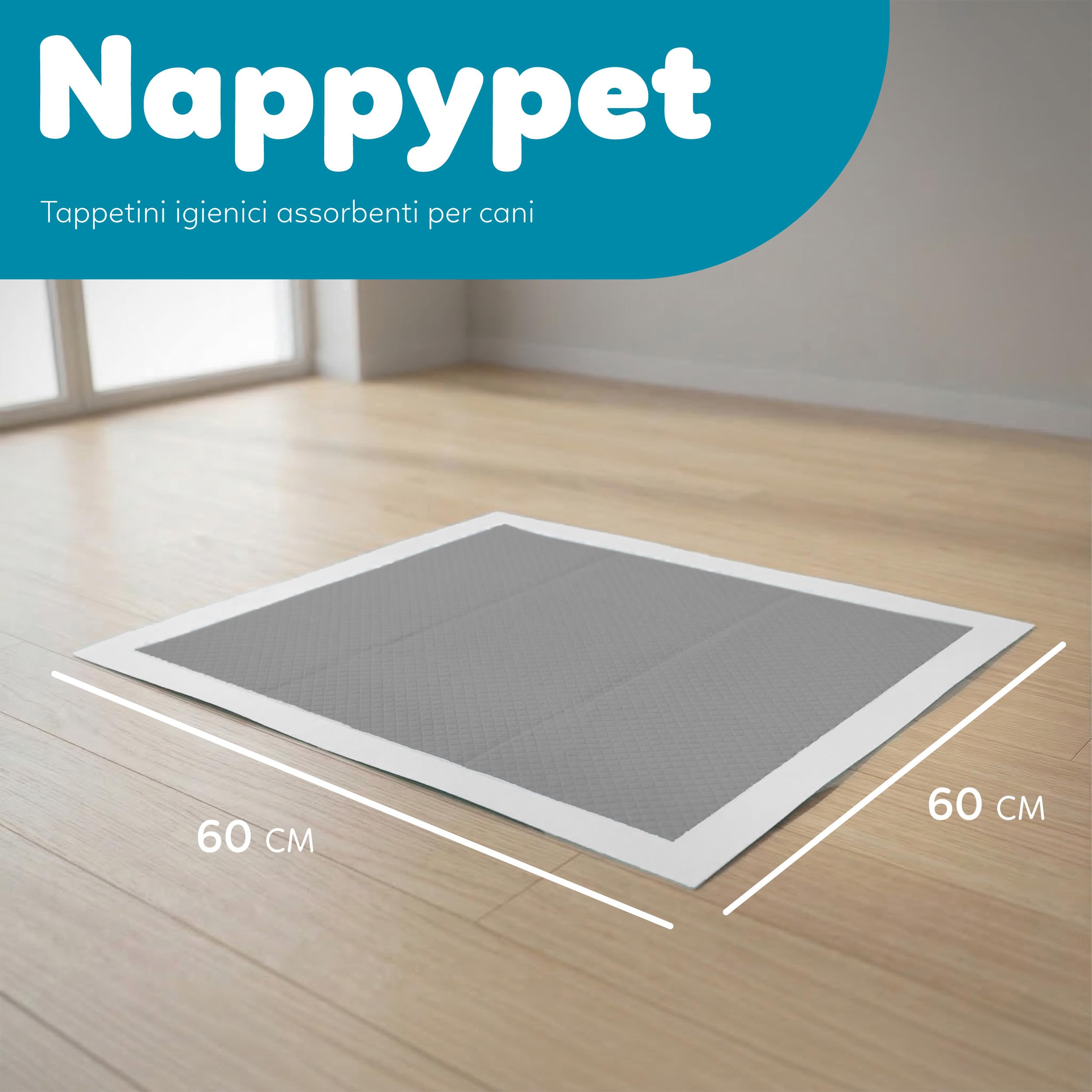 Tappetini Igienici Cane 60x60 cm ai Carboni Attivi Anti-Odore, Ultra Assorbenti e Impermeabili con 5 Strati e Asciugatura Rapida, Con Adesivi, Training Pads per Cuccioli Confezione da 180 Pezzi