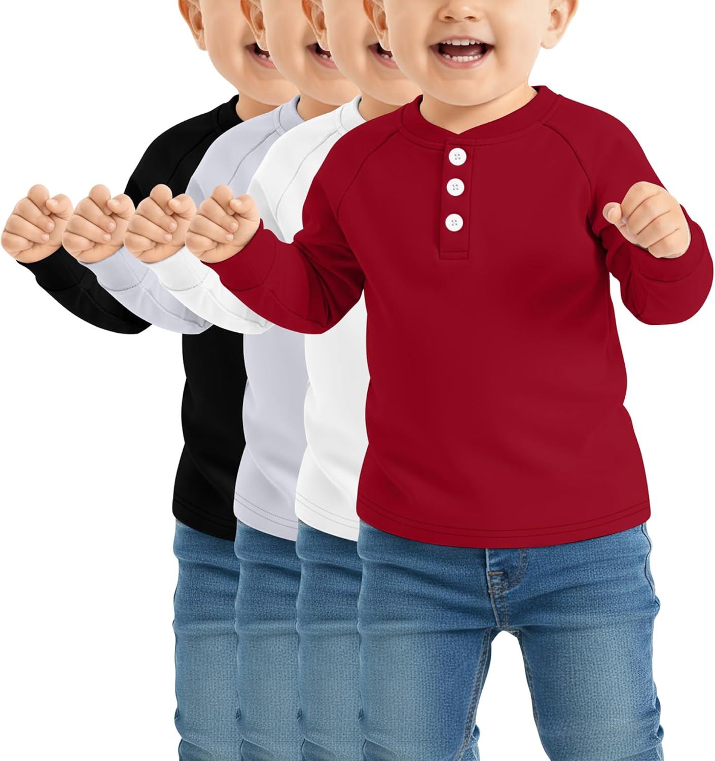 4 Pack Toddler Boys Girls Thermal Long Sleeve T-Shirts Henley Undershirt Top Basic Layer Long Sleeve Fleece T-Shirt