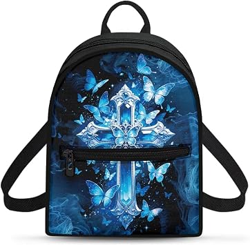 Blue Cross Mini Backpack Purse for Women with Adjustable Straps