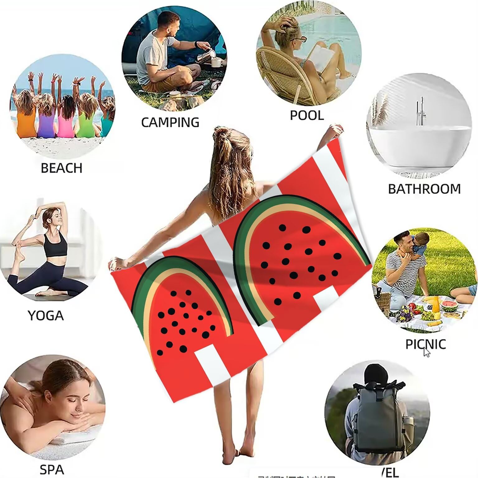 Duże ręczniki plażowe 220 x 100 cm czerwony ręcznik z mikrofibry ręczniki plażowe arbuz lekki i szybkoschnący ręcznik na siłownię odporny na piasek akcesoria plażowe do podróży, siłowni basen, joga