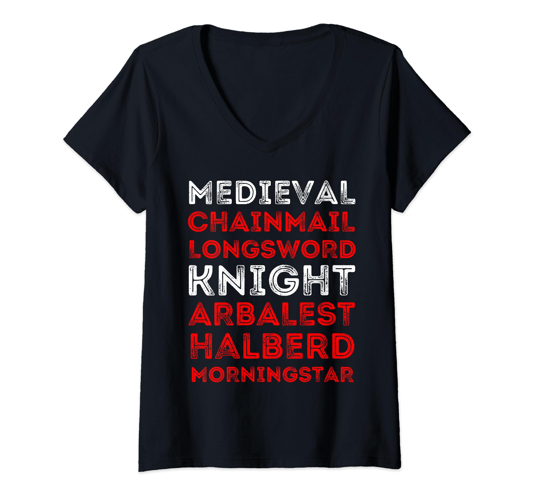 Medieval Knight Chainmail Longsword Arbalest Halberd V-Neck T-Shirt