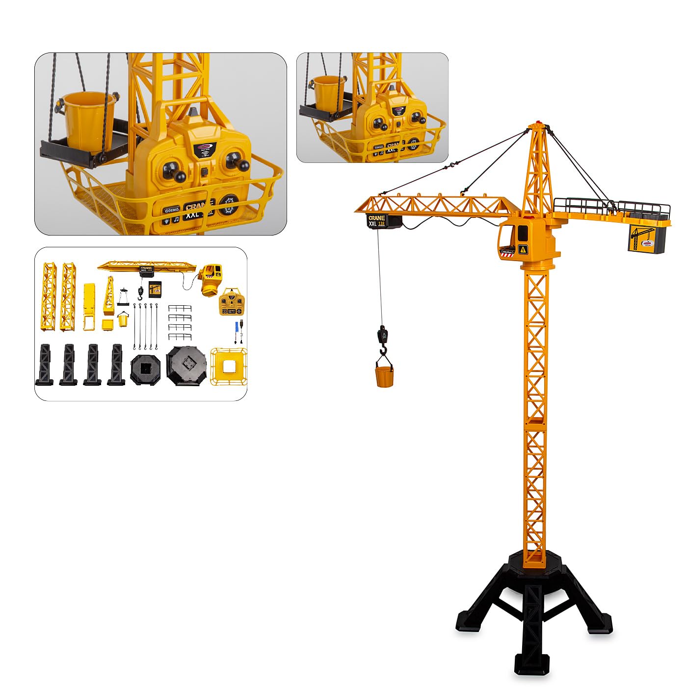 JAMARA 406320 Turmdrehkran Crane XXL 128 2,4GHz - Kinder Spielzeug Ferngesteuert, Fernbedienung Rc Toy, Kran für Baustelle Remote Control, Geschenk für Kinder, Metallhaken