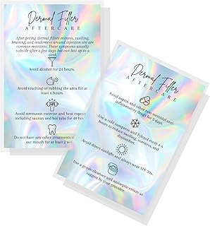 Boutique Marketing LLC Dermal Filler Aftercare Card | 30 Pack | 4x6inch inch Post Card Size | Medical Spa Business Cards for Filler Aftercare Instructions | Faux Holographic Design