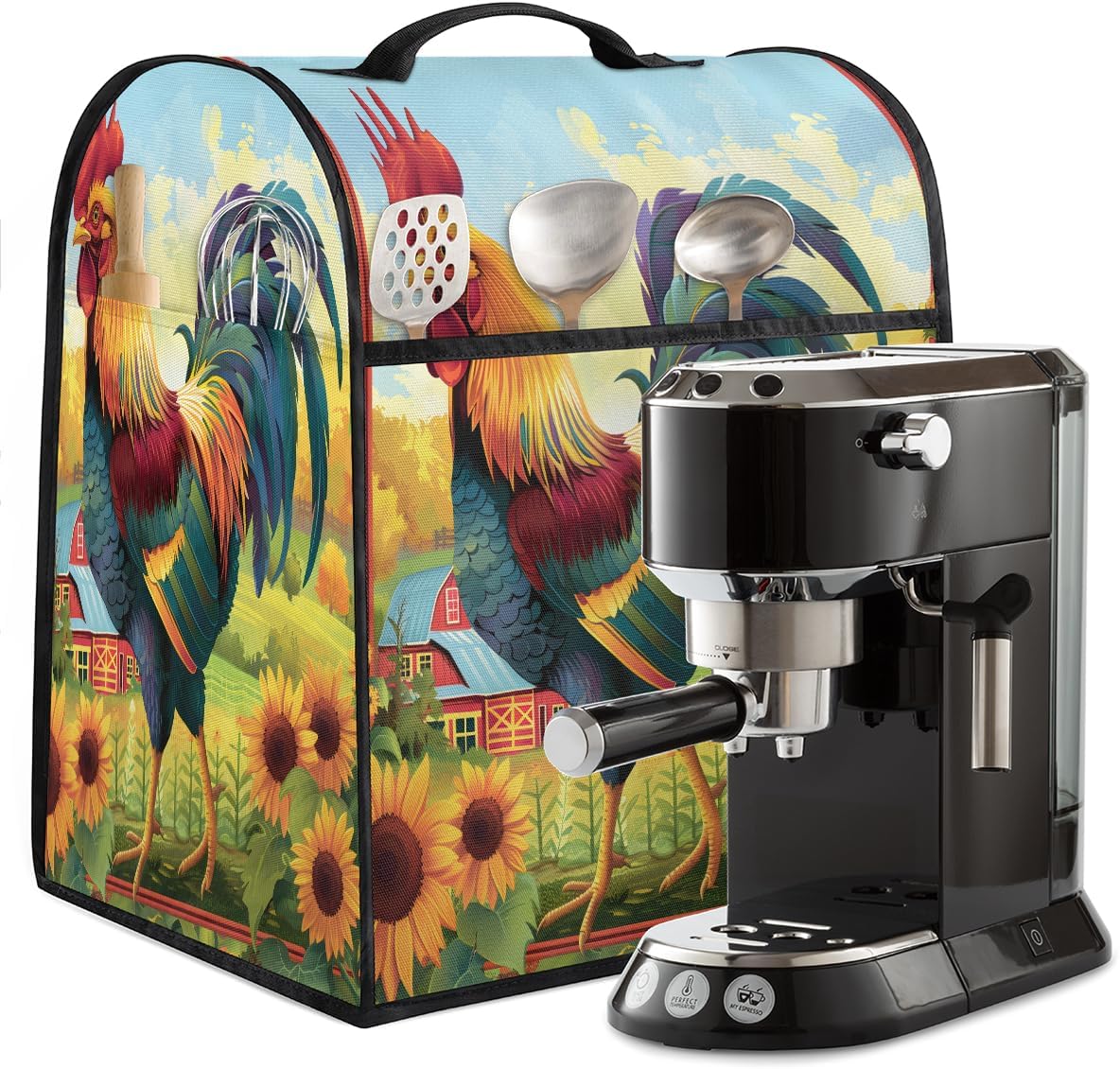 Rooster Flower Animal Kitchen Aid Cover Stand Mixer Dust Covers Compatible with 6-8 Quarts Washabled Stand Mixer Cover Zipper Pocket and Handle for Various Kitchen Appliance Accessories