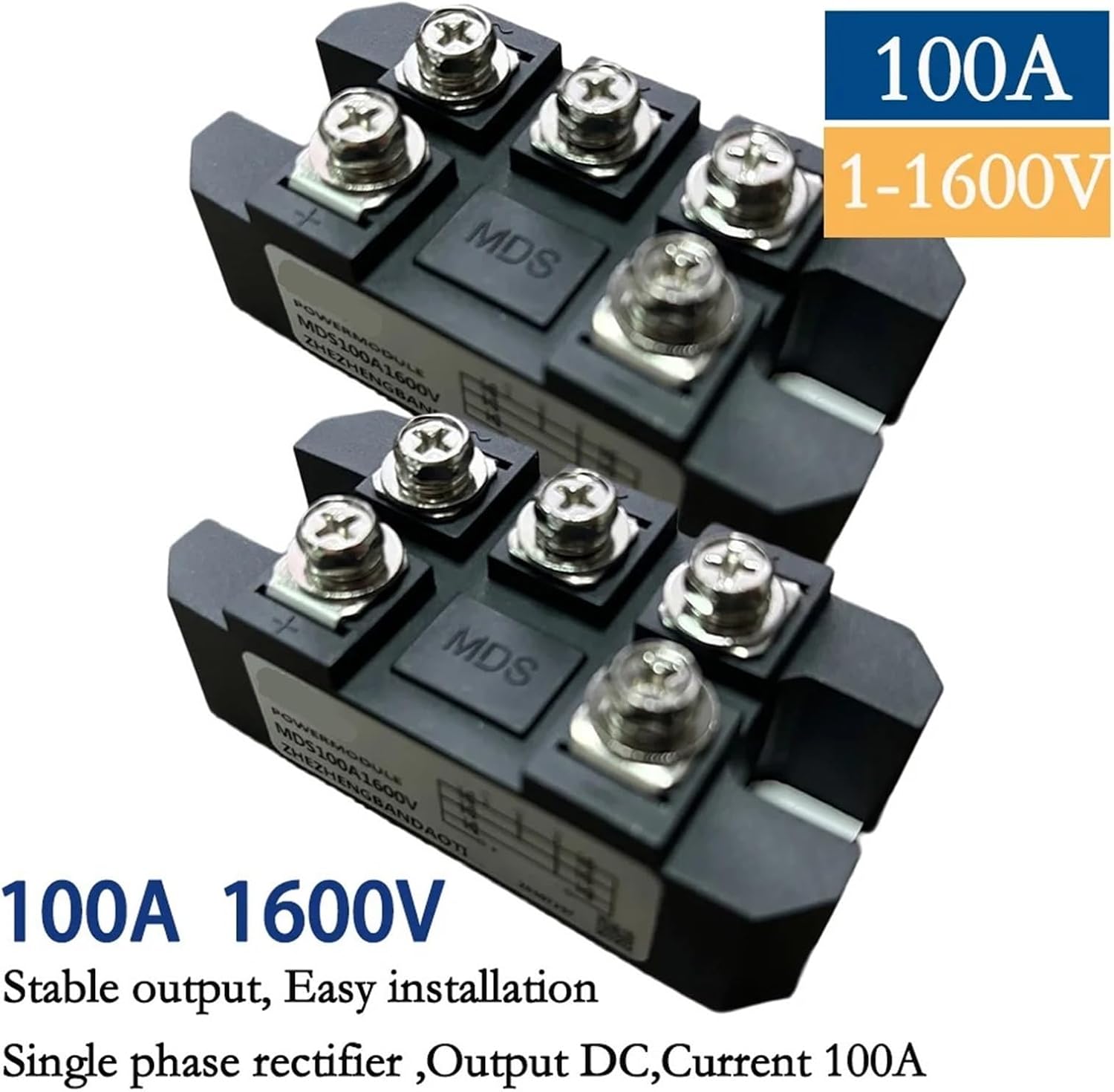 1Pc High Power Bridge Rectifier 100A Single Phase Diode Bridge Rectifier 4 Terminal 1600V Diode Bridge Rectifier Module