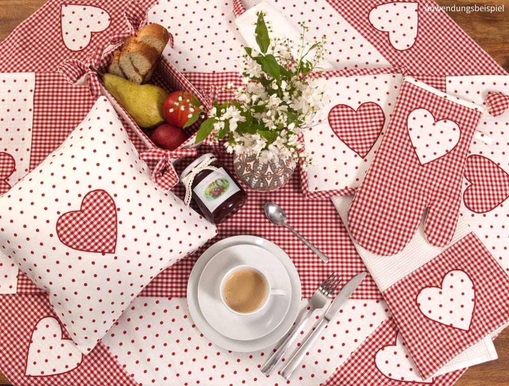 Matches21 Federa Per Cuscino Country 40x40 Cm, Quadretti Blu E Bianco Con Cuore Ricamato E Chiusura Lampo