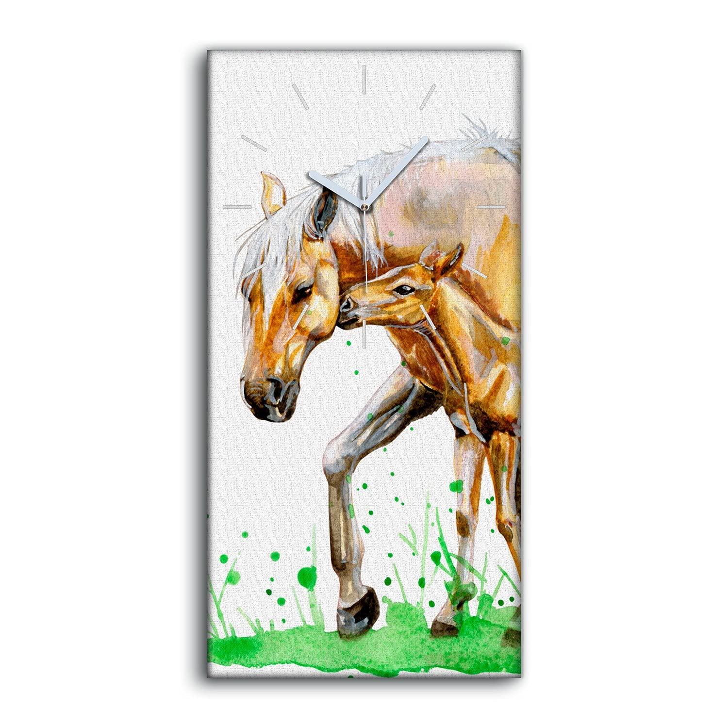 Horloge sur Toile Cheval Aquarelle Déco Murale Empreinte de Tendresse