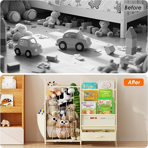 Miniatura 7 de Almacenamiento de animales de peluche, estantería de 3 niveles para niños pequeños y almacenamiento de juguetes, estantes multifuncionales para