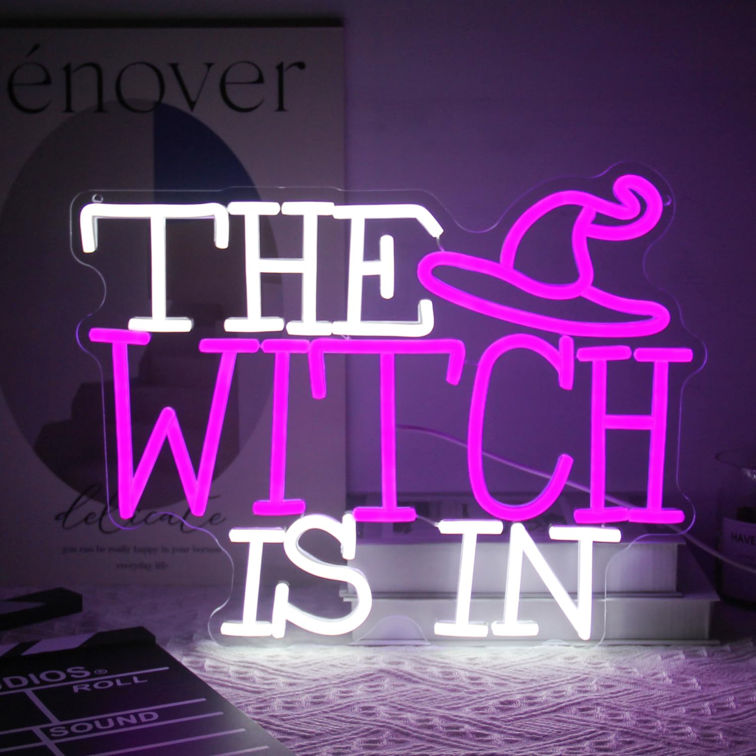 Amazon.co.jp: The Witch Is In Neon Signs for Wall Halloween Decor