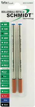 Schmidt 5888 Ceramic Rollerball Metal Tube Refill Fine Point 0.6mm, Blue Ink, Smooth Writing Rollerball Pen Refills, German Engineering, Long-Lasting Ink Flow, 2 Pack Blister