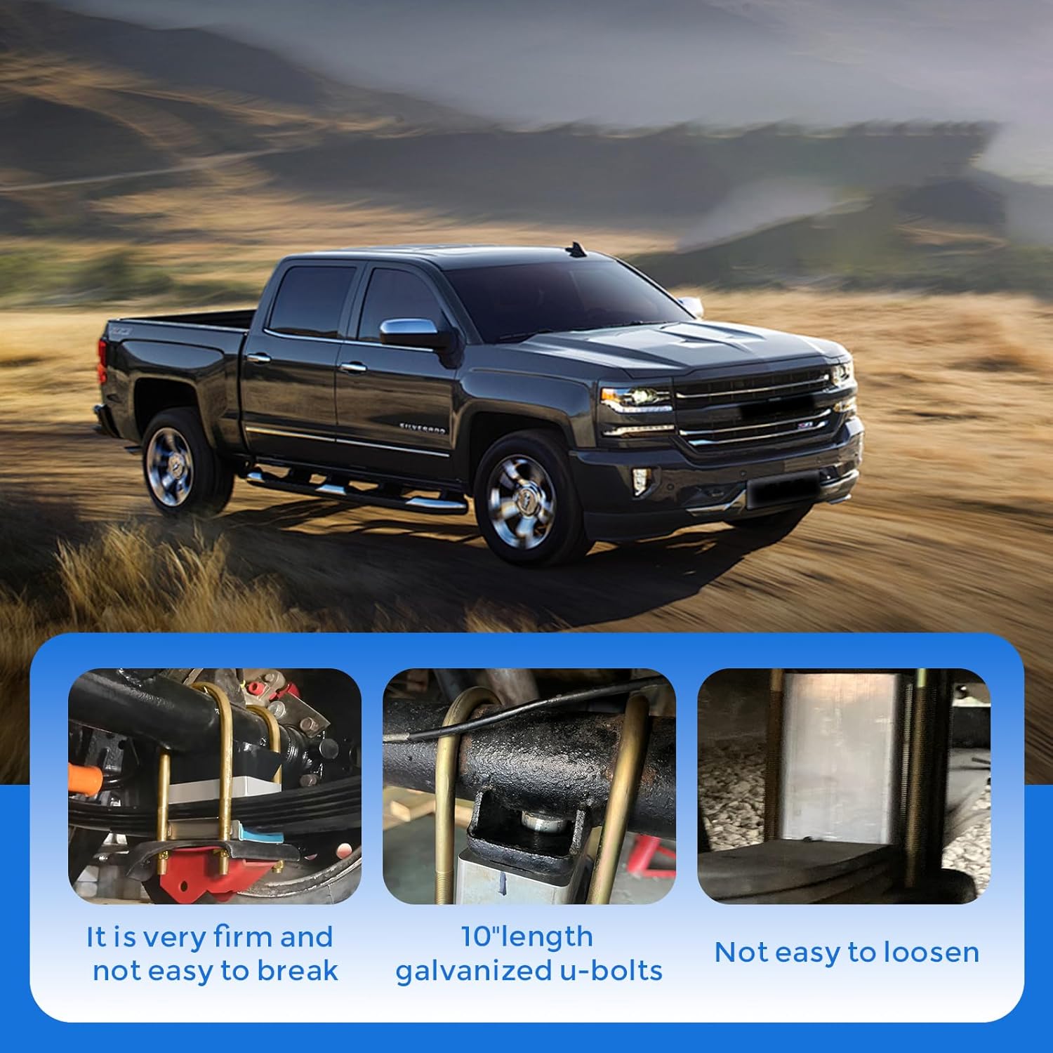 Universal Leaf Spring Lowering Block Kit, 3 Inch, 2-1/2" Wide, 5" Long, Zinc-Plated U-Bolts, Premium Steel Construction for Long-Lasting Finish