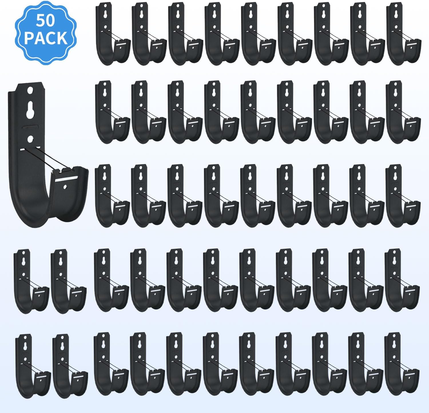 50 Pack 2-Inch Galvanized Steel Cable Support J-Hooks with Retainer Clips - Heavy Duty Wall Mount Cable Management Hooks for Structured Cabling & Organization