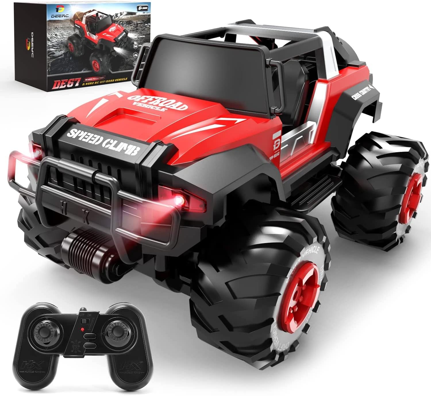 DEERC DE67 Remote Control Car 1:14 Off-Road RC Car Off-Road Vehicle with 50 Minutes Long Running Time, 2.4GHz Radio Remote Control All Terrain Outdoor Vehicle Crawler Toy Gift for Children