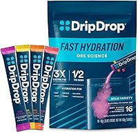 DripDrop Bold Variety Pack Electrolyte Powder Sticks - Watermelon, Berry, Lemon, Orange - 3x Electrolytes, 1/2 Sugar, Vegan Gluten-Free - 16 Single-Serve