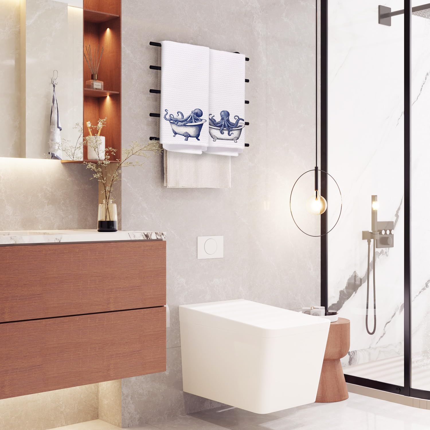 Blue Octopus Hand Towels for Bathroom, Octopus Bathroom Decor, Nautical Ocean Sea Animal Squid Decorative Hand Towels for Washroom Restroom Bath Room, 16x24 Inch Set of 2 - Image 5