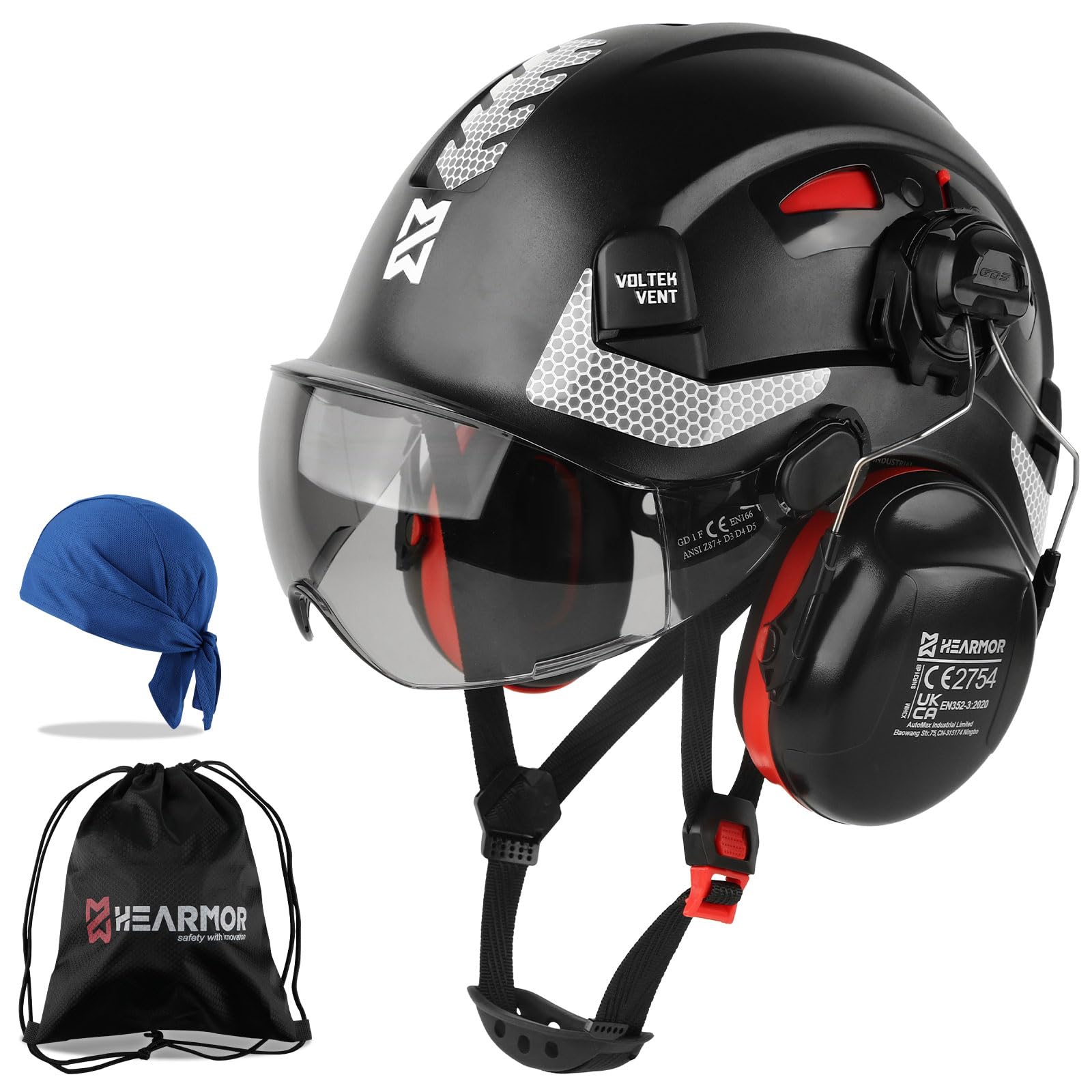 casco protettivo multifunzione con protezione auricolare e visore