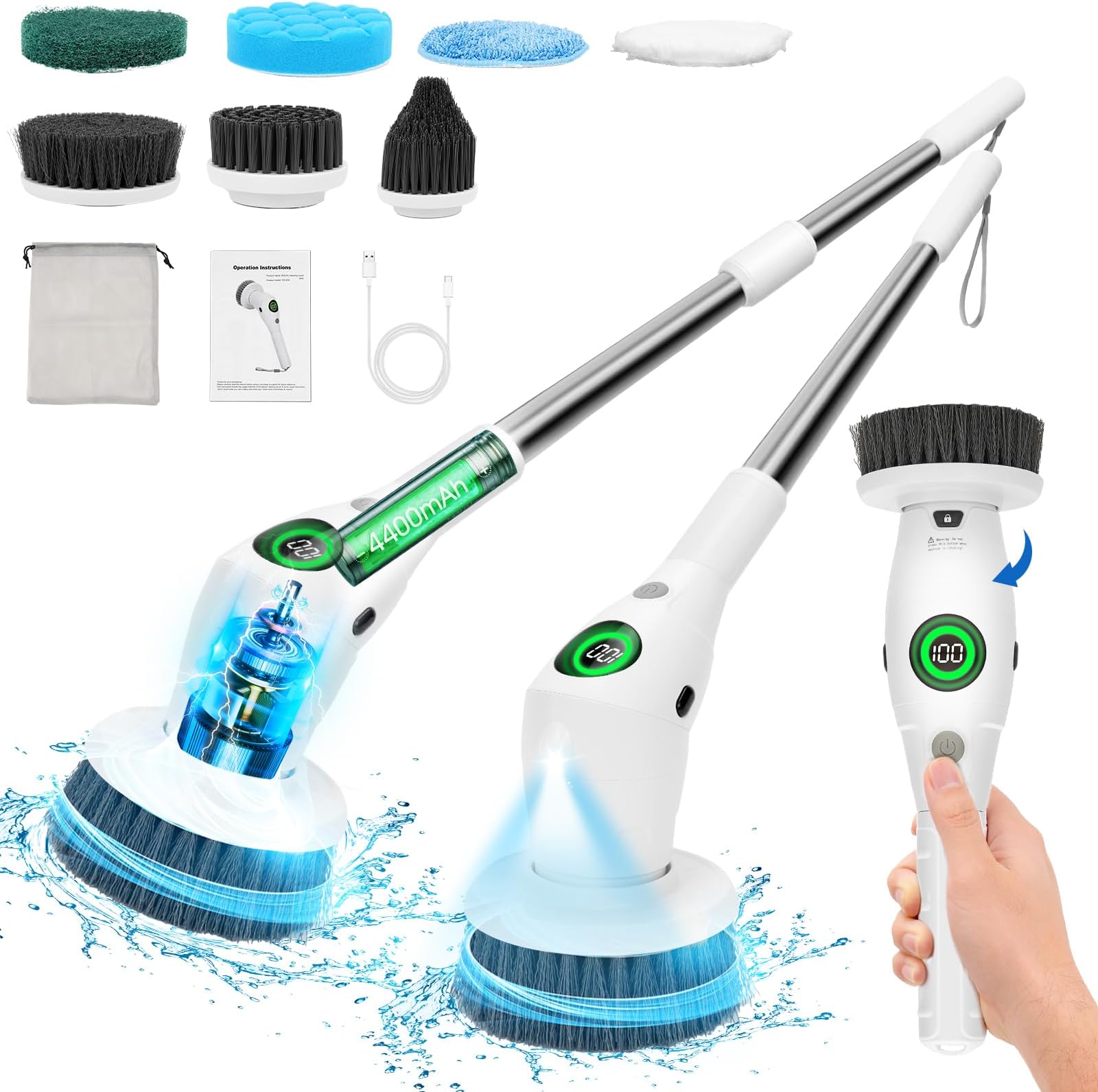 ZESKUU Brosse électrique sans fil avec têtes de brosse remplaçables 8