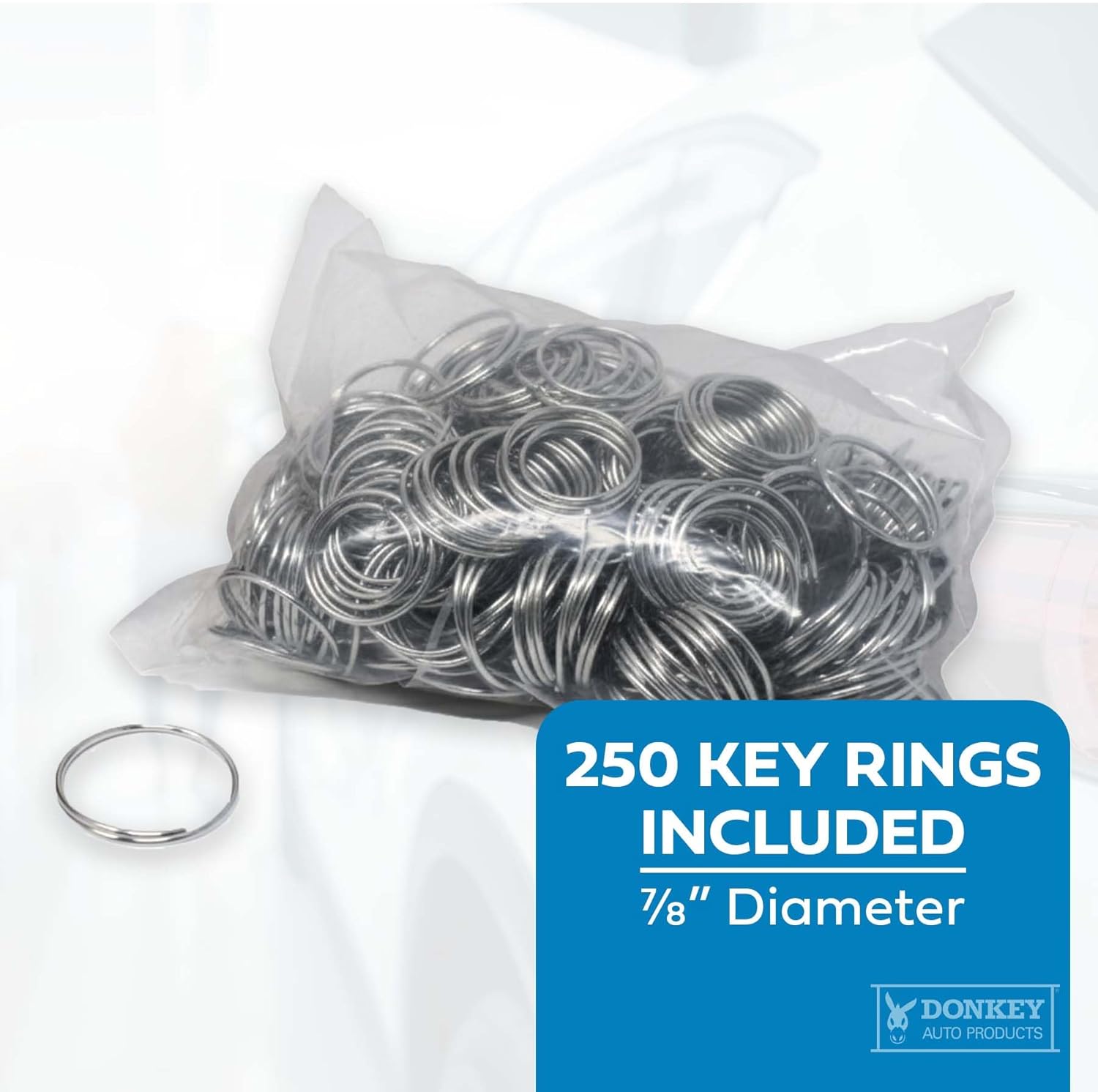 Donkey Key Tags, Laminated Self-Protecting (250 Tags Per Box with Metal Rings) (White)