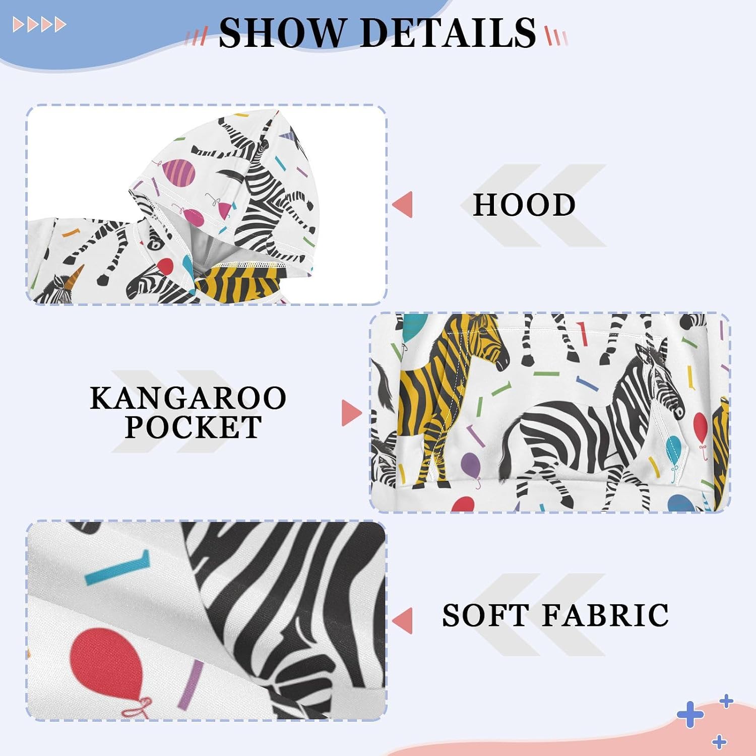 ZZXXB Birthday Zebra Kids Sweatshirts Boys Girls Hooded Kangaroo Pocket Pullover Tops XS-XXL