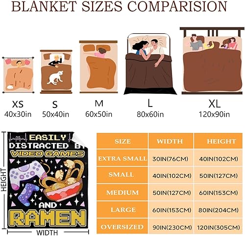 Miniatura 3 de Manta para juegos de ramen que se distrae fácilmente con videojuegos y ramen, regalo de videojuegos, manta ligera y suave de franela de forro polar