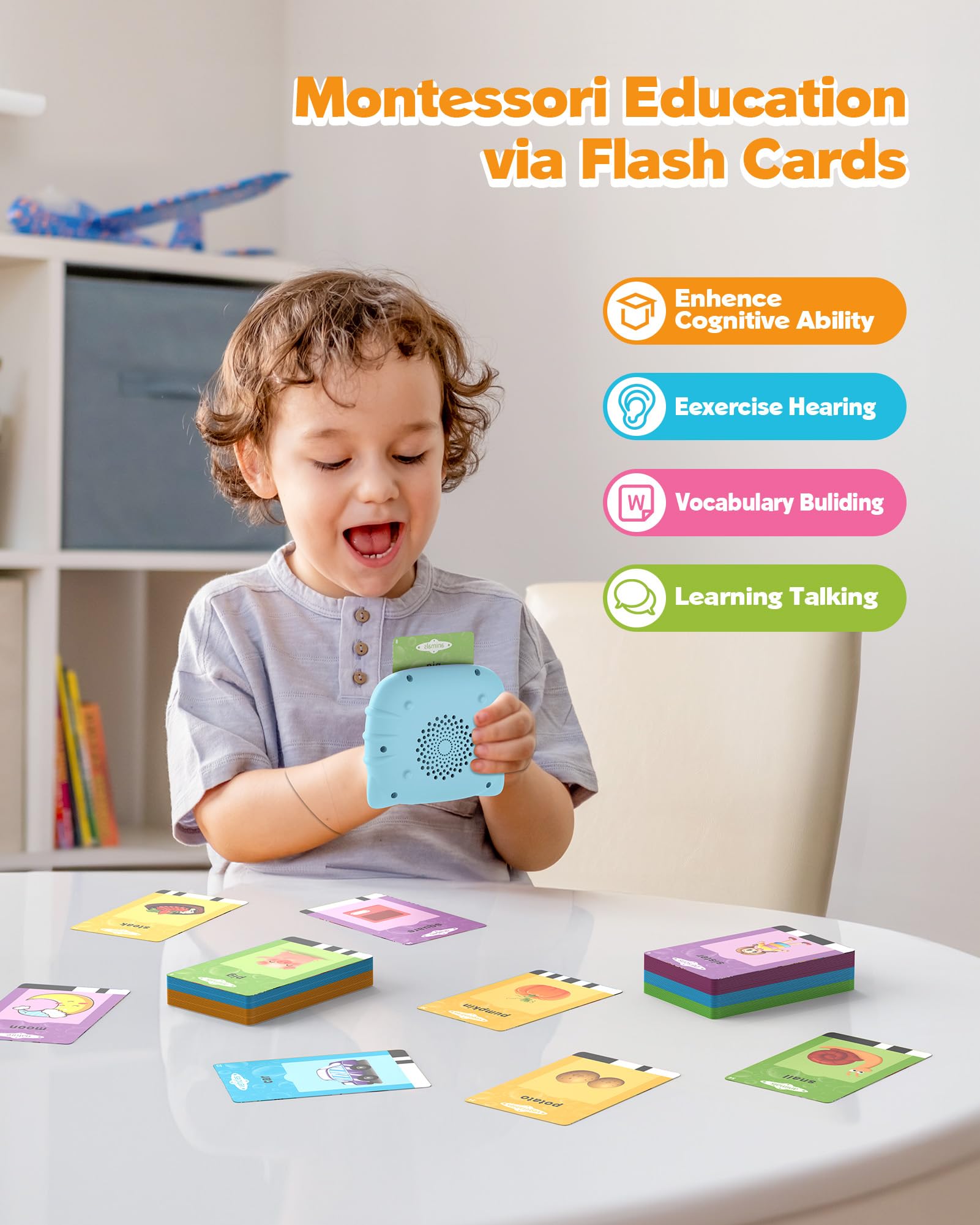 Talking Flash Cards for Toddlers 1 2 3 4 Year Olds, Montessori Language Learning with 224 Words, Pocket Speech Therapy and Autism Playthings, Children's Sensory Educational Device