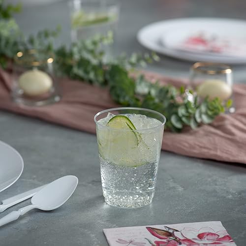 Miniatura 6 de PLASTICPRO Vasos desechables de plástico transparente de 12 onzas con borde de oro rosa para fiestas y bodas, paquete de 50