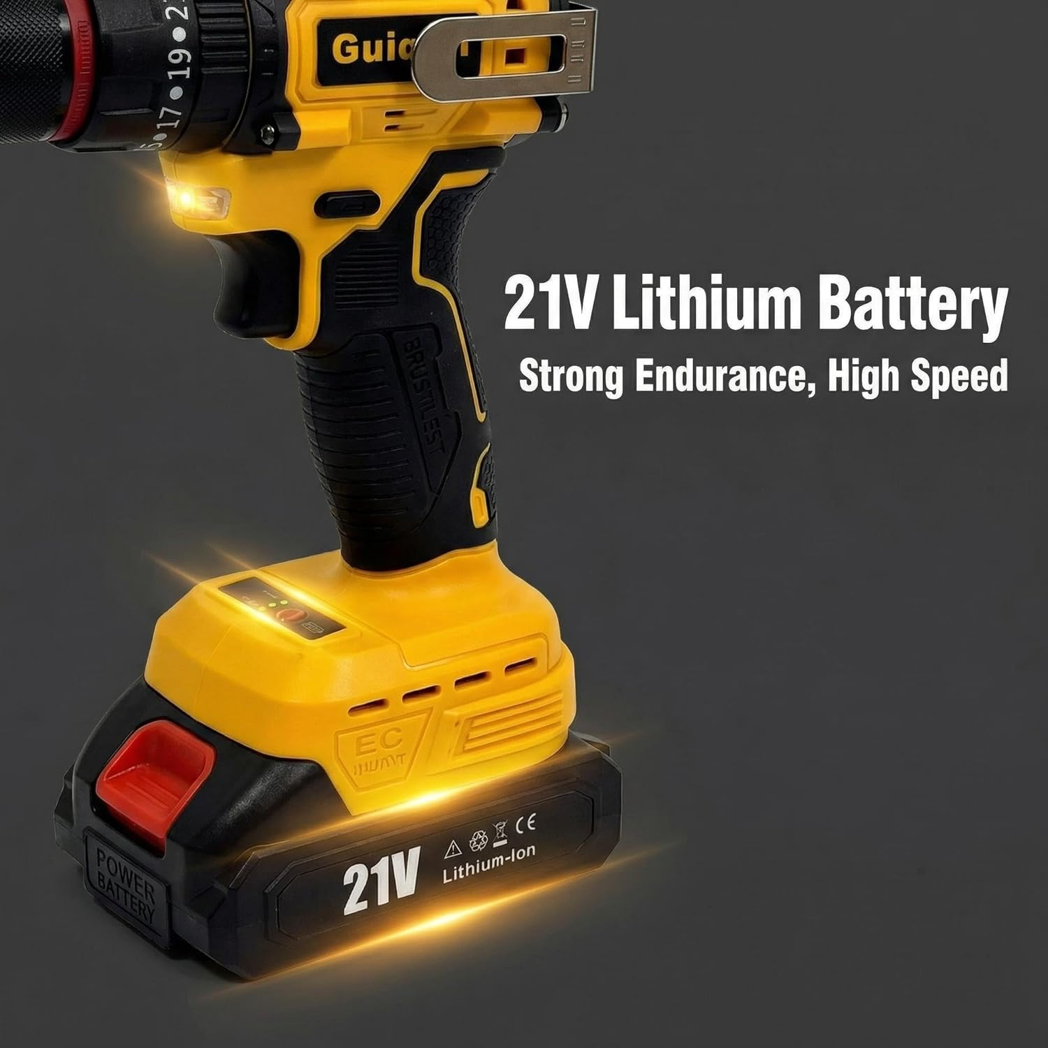 21V Cordless Drill with 2 Lithium-Ion Batteries, Power Drill Driver Set with Drill Bits, Socket Set, and Carrying Case (High-capacity Battery*1Toolbox)