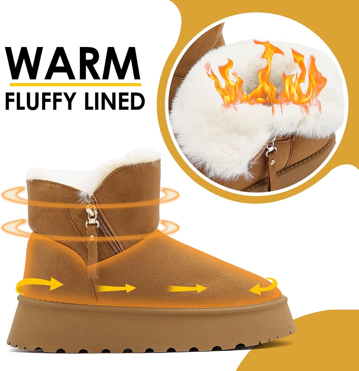 Snow Boots for Women Classic Genuine Suede Leather Winter Boots, Platform Anti-Slip Womens Fur Boots with Memory Foam, Lightweight Ankle Boots Comfort Fuzzy Slippers Shoes - Image 4