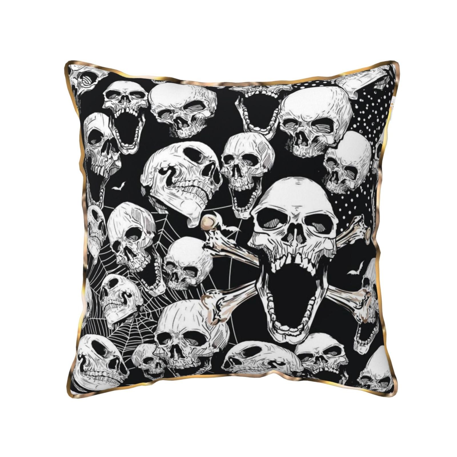 AUBKFELD skull background Printed Velvet Cushion Cover 45x45 CM with Gold Edging Strip, Square Pillowcase Soft Throw Pillow Covers Case Decorative for Living Room Sofa Couch Bed Bench