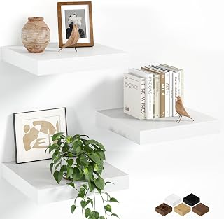 Small Floating Shelves for Wall - 12 Inch Square White Shelves, 3-Pack | Wooden Wall Mounted Display Shelf with Invisible Brackets for Living Room, Bedroom, Bathroom, Kitchen Decor & Storage