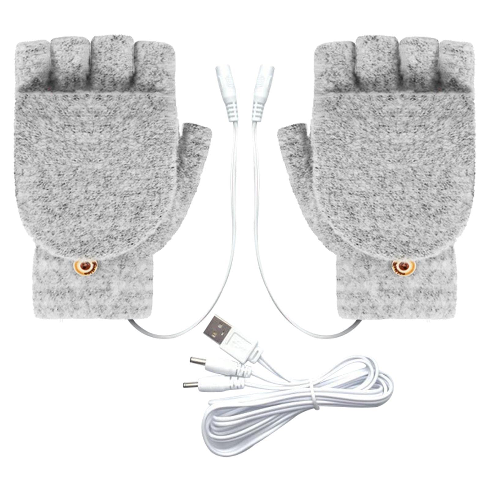 Gants Chauffants USB Mi-Doigts - Pour Hiver, Bureau, Ordinateur - Température Réglable ~42°C - Noir, 1 Paire