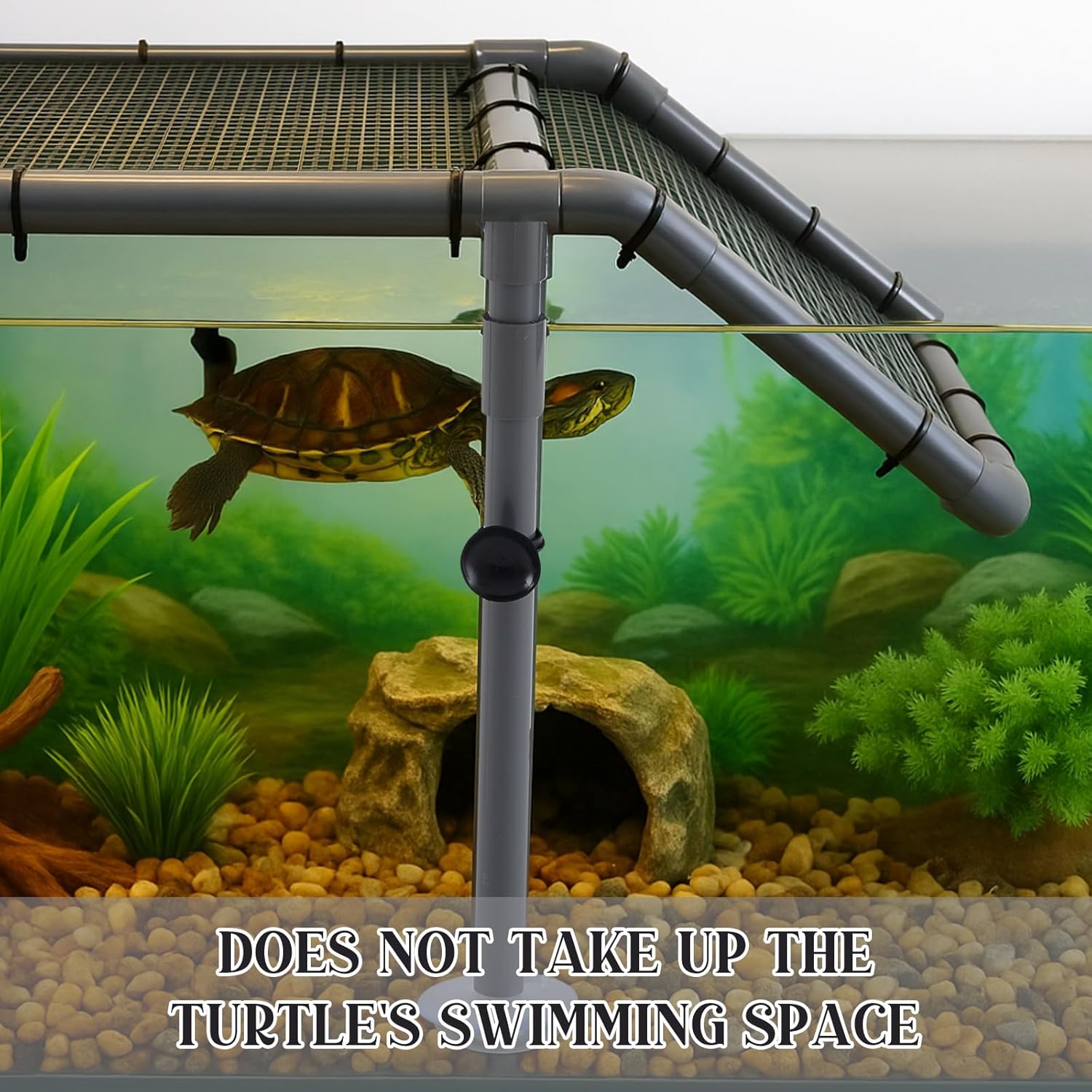 Geelin 13" Wider Turtle Basking Platform, Extra Large Standing Turtle Basking Platform, DIY Resting Area for Aquarium Tank, PVC Pipes and Eggcrate Suction Cups