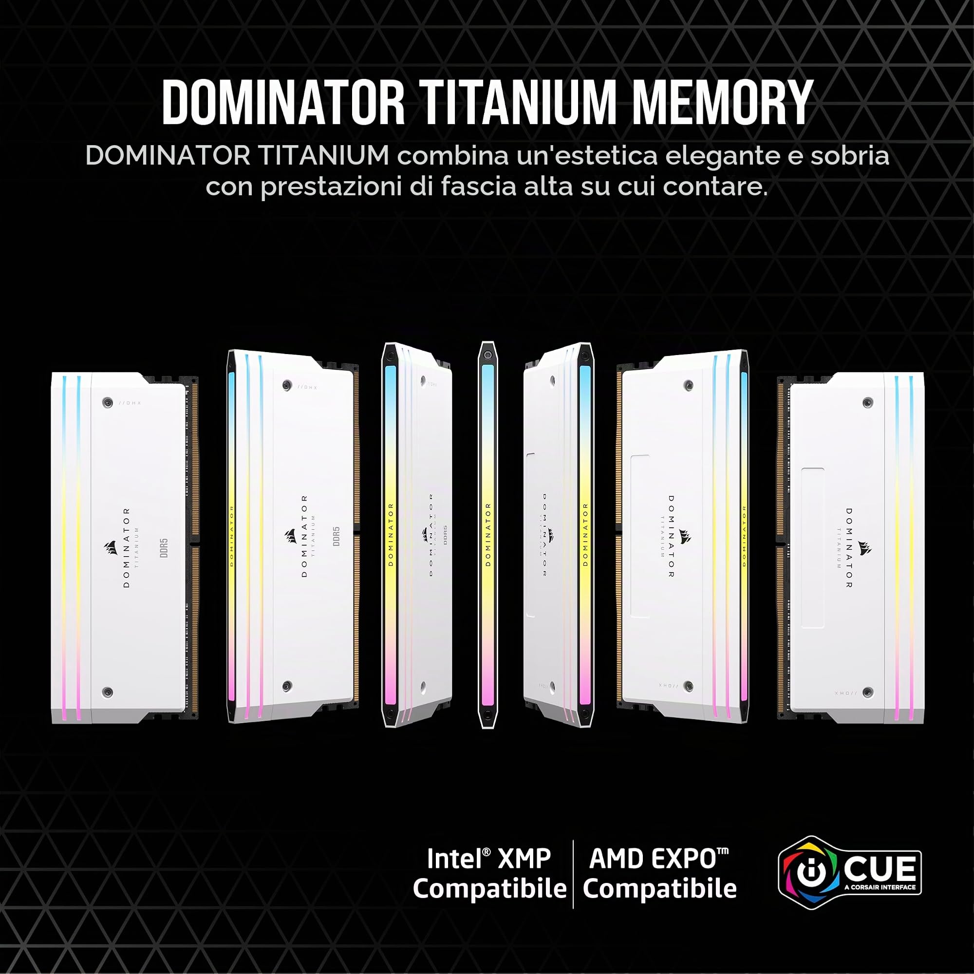 CORSAIR DOMINATOR TITANIUM RGB DDR5 RAM 32GB (2x16GB) Fino a 6000MHz CL30-36-36-76 1.40V AMD EXPO Intel XMP 3.0 Memoria per Computer – Bianco (CMP32GX5M2B6000Z30W)