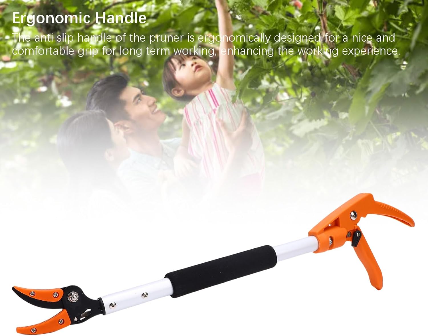 AUNMAS Fruit Picker Pole, Effortless Stem Cutting High Carbon Steel Cutter Single Handed Use Tree Pruner for Orchard Balcony Farm Gardening