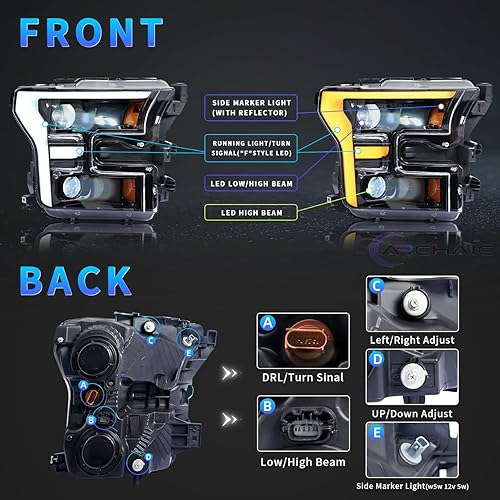 Miniatura 3 de Archaic Conjunto de faros delanteros LED compatible con Ford F150 Pickup 2015-2017 XL, XLT, Lariat, King Ranch, Platinum, Limited y Ford F150 Raptor