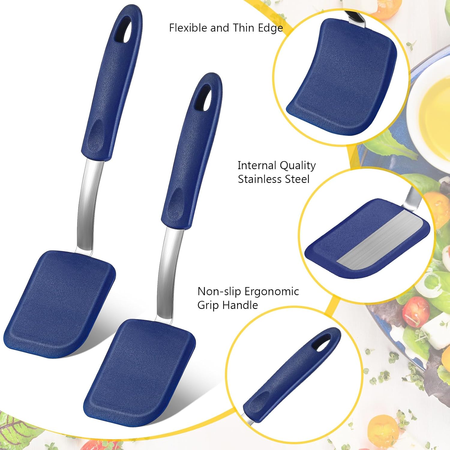2 Pcs Mini Silicone Cookie Brownie Spatula,Solid Flat,Blue image 3
