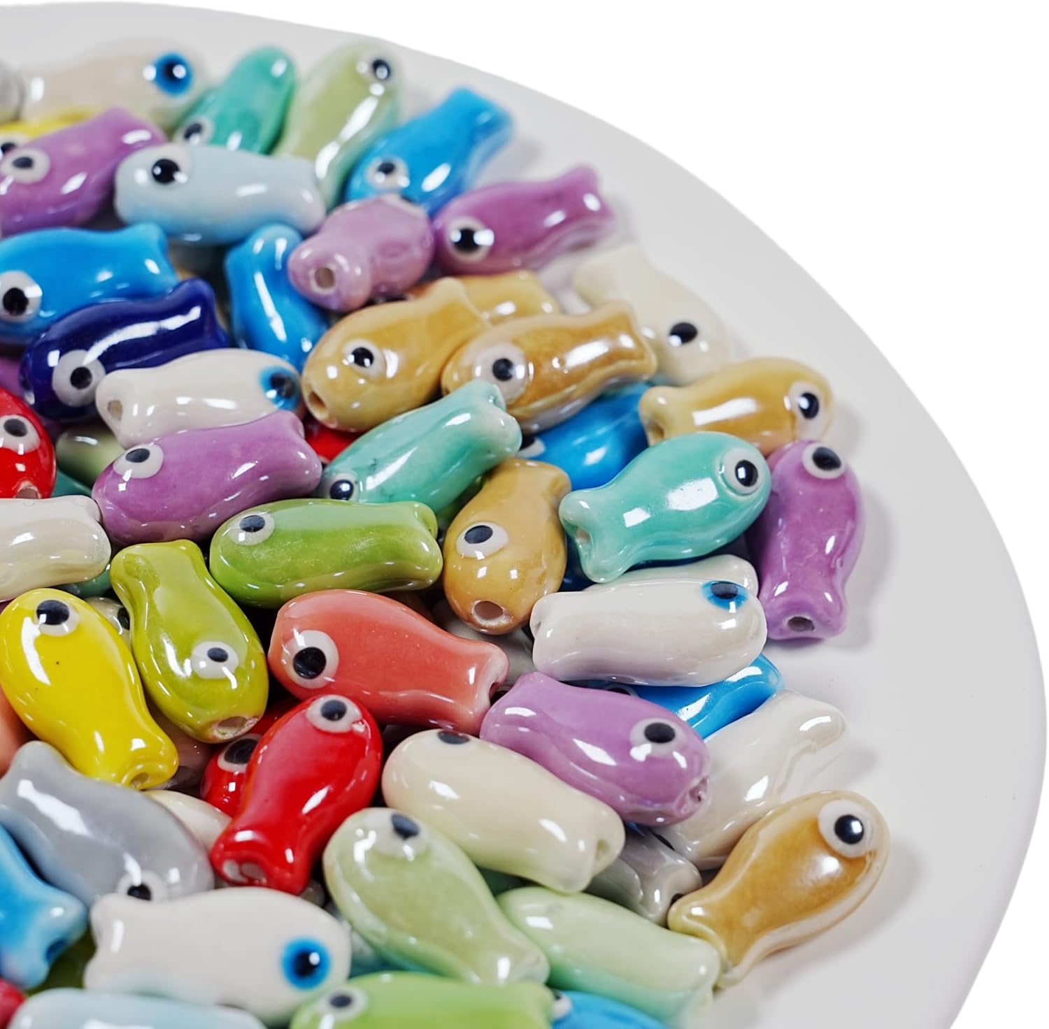 80Pcs Bright Glazed Colorful Ceramic Fish Beads, Cute Porcelain Fish Spacer Beads Ocean Animal Bead for Jewelry Making DIY Craft Necklace Bracelet - Image 3