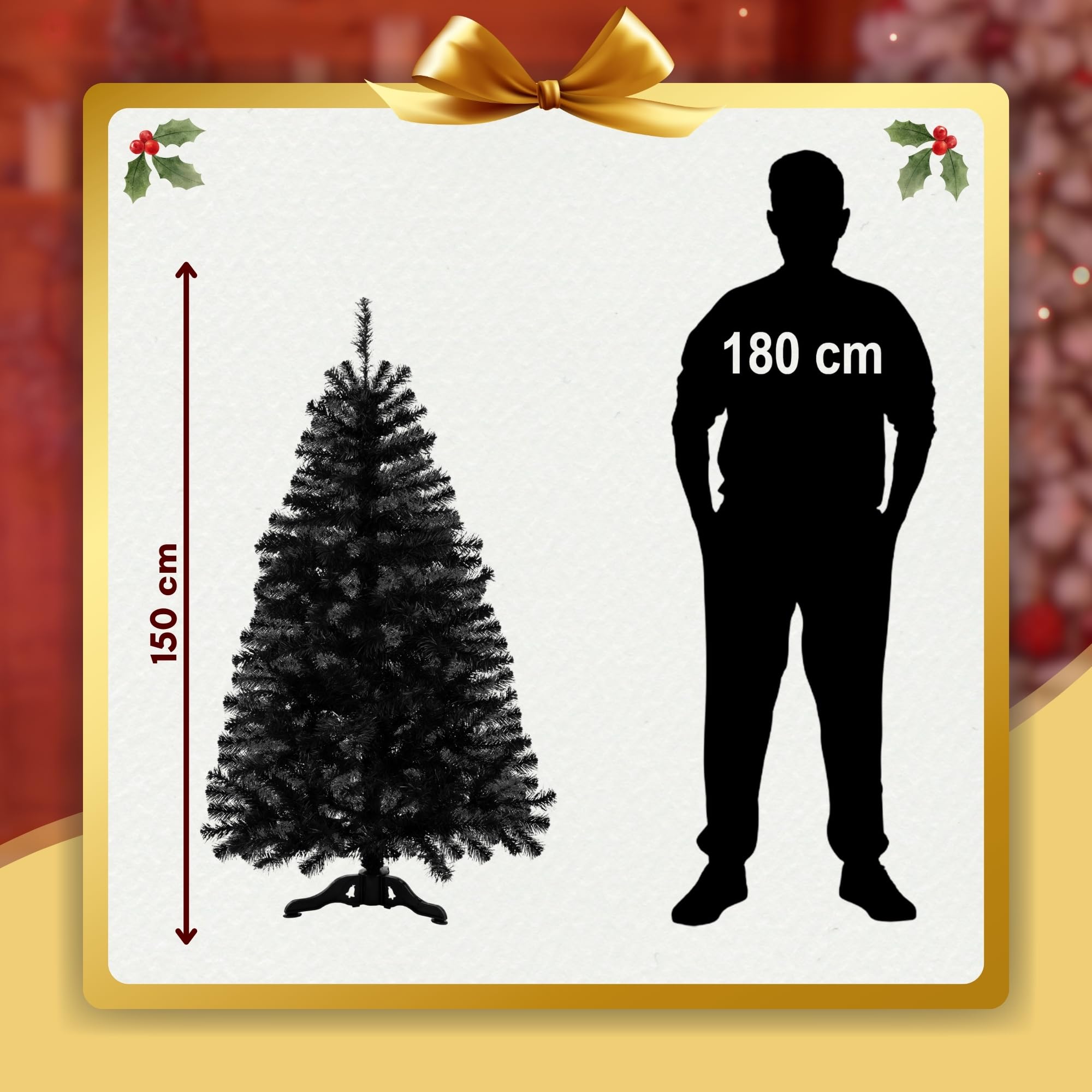 Springos Albero di Natale artificiale 150 cm – Albero di Natale nero Premium Deluxe, denso e realistico come reale, con robusto supporto e cartone, albero di Natale artificiale moderno per decorazioni