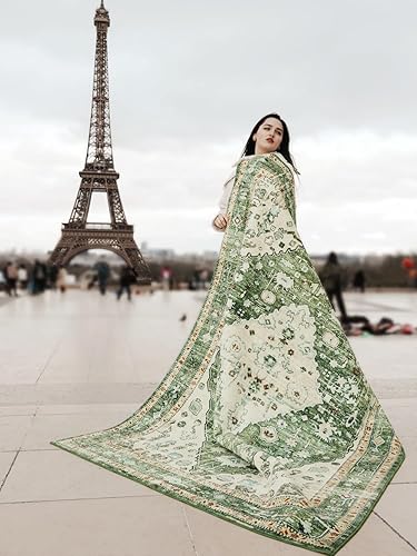 Miniatura 4 de Lahome Alfombra de área cuadrada tribal bohemia de 4 x 4, color verde, lavable, suave, para sala de estar, oriental, pequeña, antideslizante, no