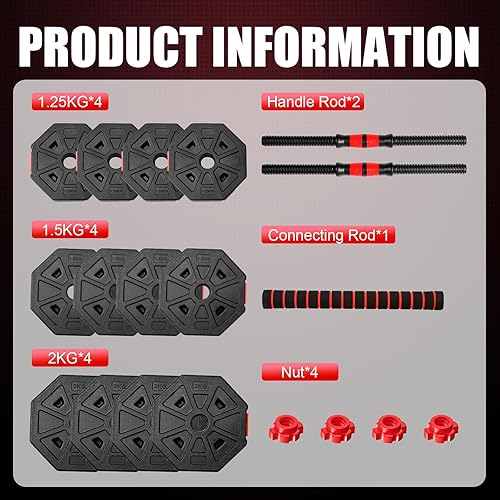 Miniatura 8 de Juego de mancuernas ajustables, juego de pesas libres de 5 a 44 libras con conector, mancuernas convertibles, pesas, levantamiento de pesas,