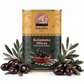 Bakaliko Authentic Kalamata Olives - Imported Greek Kalamata Table Olives from Greece - Mediterranean Gourmet Olives for Greek Salad, Mezze Platters, Antipasto, Pasta, Cooking & Mediterranean Recipes