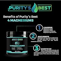 Vista 3 de Purity's Best 4 MAGNESIUMS, Premium Magnesium Glycinate, Malate, L-Threonate, Citrate, 300mg, 180 Veggie Capsules, Third Party Tested, 3 Months