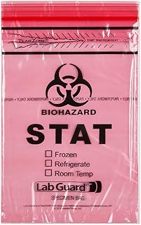 Medegen 4001 Transport Bag with STAT Biohazard Symbol, Red/Black, 6