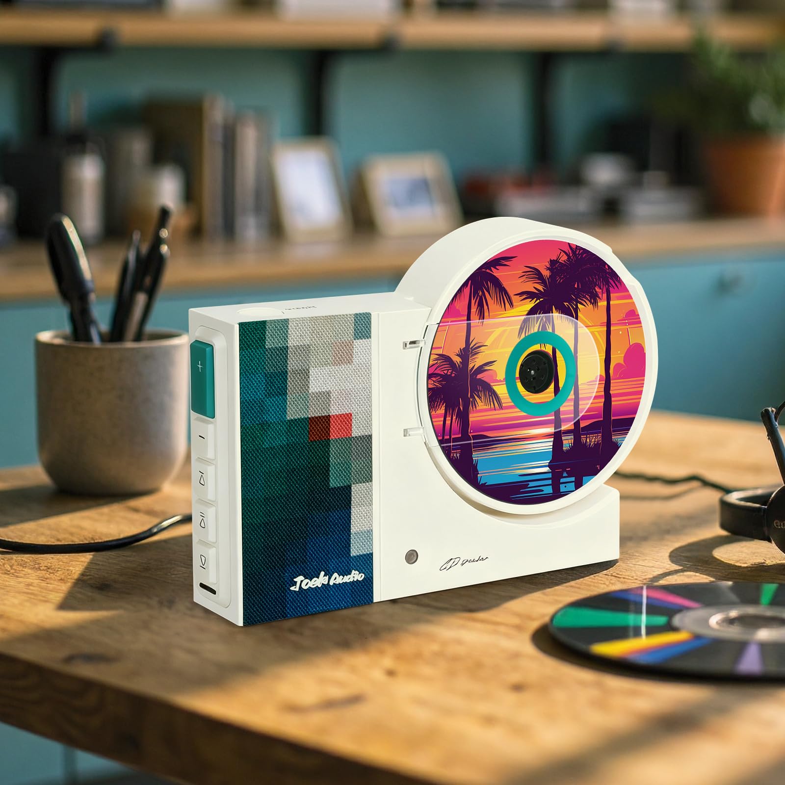 Reproductor de música retro de CD para montaje en pared, USB, Bluetooth, entrada AUX, altavoz de audio para el hogar, 4000 mAh, con control remoto para decoración del hogar (verde)
